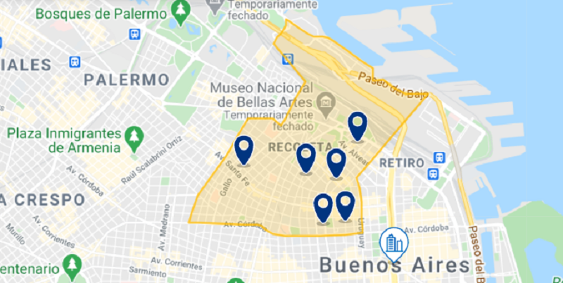 Bairro Recoleta em Buenos Aires - Mapa