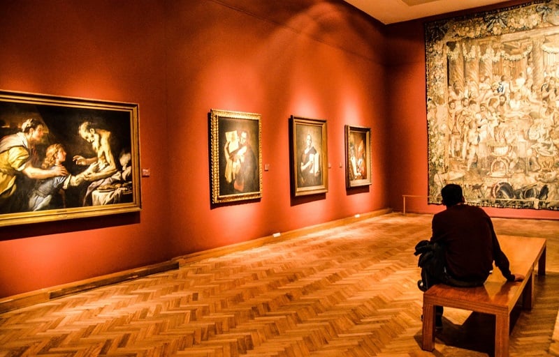 Turista apreciando obra de museu em Buenos Aires