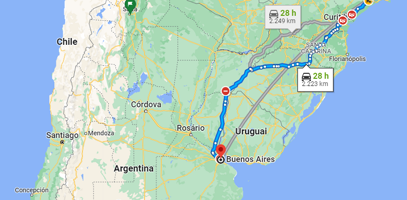 Viagem de carro de São Paulo até Buenos Aires - Mapa