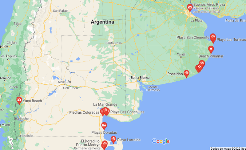 Mapa - Roteiro das praias na Argentina
