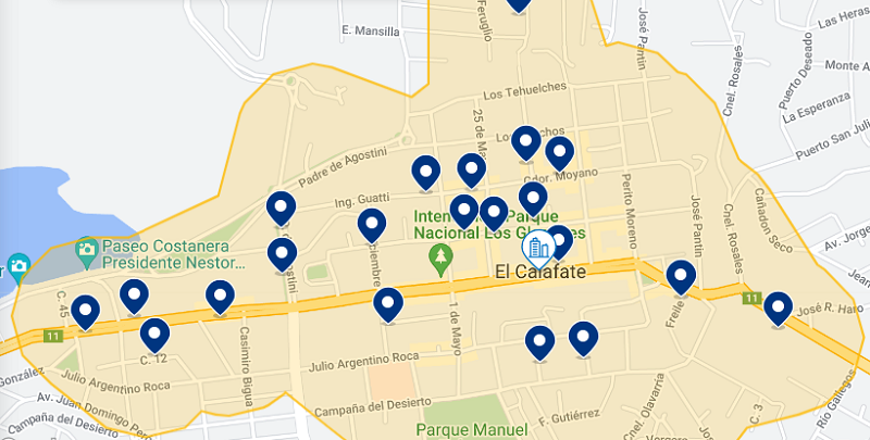 Mapa de El Calafate: Regiões onde se hospedar